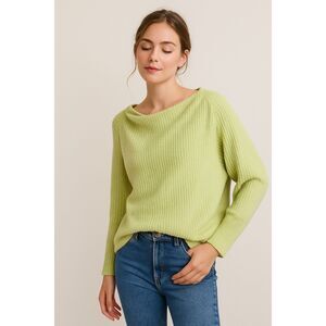 Anthropologie Lilith’s Closet Ribbed Knit Sweater Light Chartreuse Green Slouchy